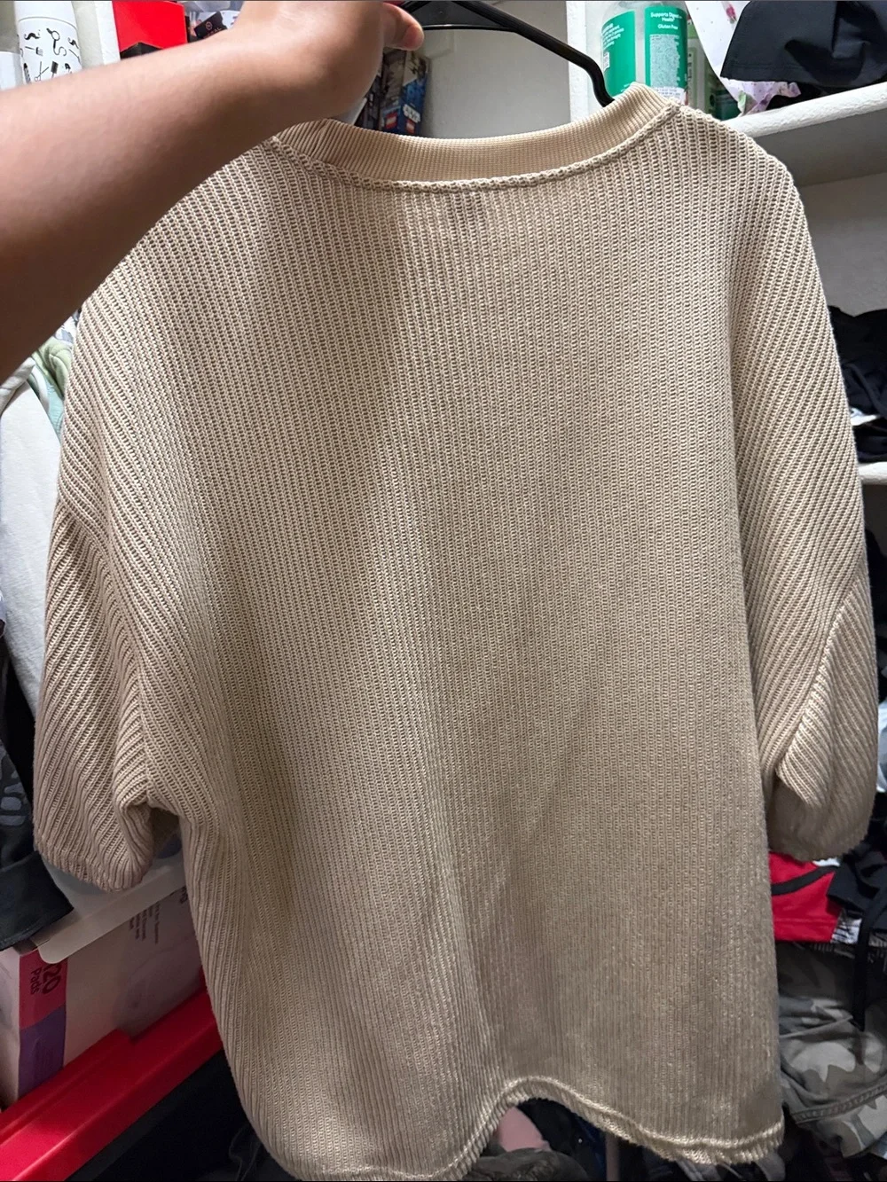 Crewneck Knit Sweater with Quilted '23' Applique - Cream